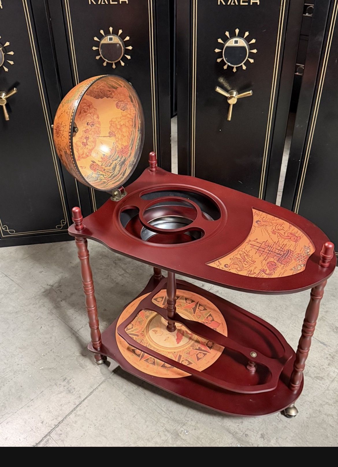 New Vintage Globe Rolling Wine Bar Cart with Extra Shelf