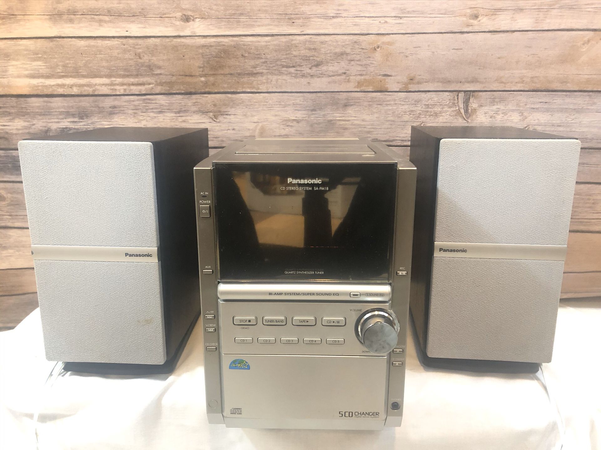 Stereo Panasonic CD Stereo System SA PM18 Tested Works No remote. CD/Cassette/FM