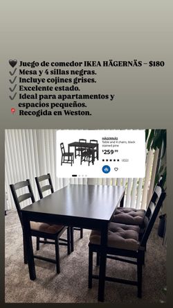 IKEA HÄGERNÄS Black Dining Table and 4 Chairs