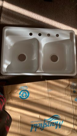 New Double Bowl Porcelain On Stainless Steel Sink