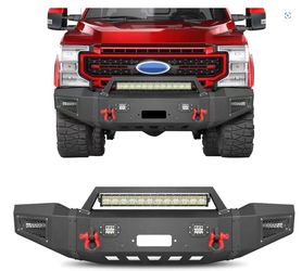 Heavy Duty Front Bumper Replacement for 1 F250 F350 F450 Super Duty, with Winch Plate, 5x LED Lights & D-Rings | Textured Black Steel Off-Road