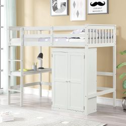 Twin loft bed With Mattress And Desk