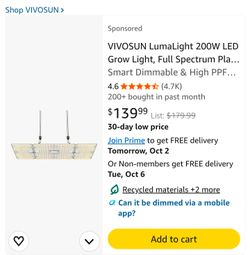 VIVOSUN LumaLight 200W LED Grow Light (Green House included. )