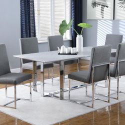 7-piece Rectangular Dining Set White and Chrome- Shop Now Pay Later