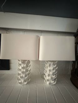 Pair of White Sculptural Table Lamps