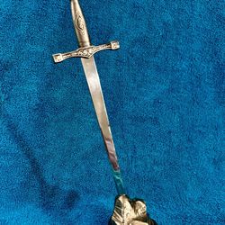 Excalibur Replica Miniature Letter Opener w/ Metal Stone Design base, Mint Condition