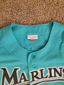 Men's Florida Marlins Andre Dawson Mitchell & Ness Teal Cooperstown  Collection Mesh Batting Practice Button-Up Jersey