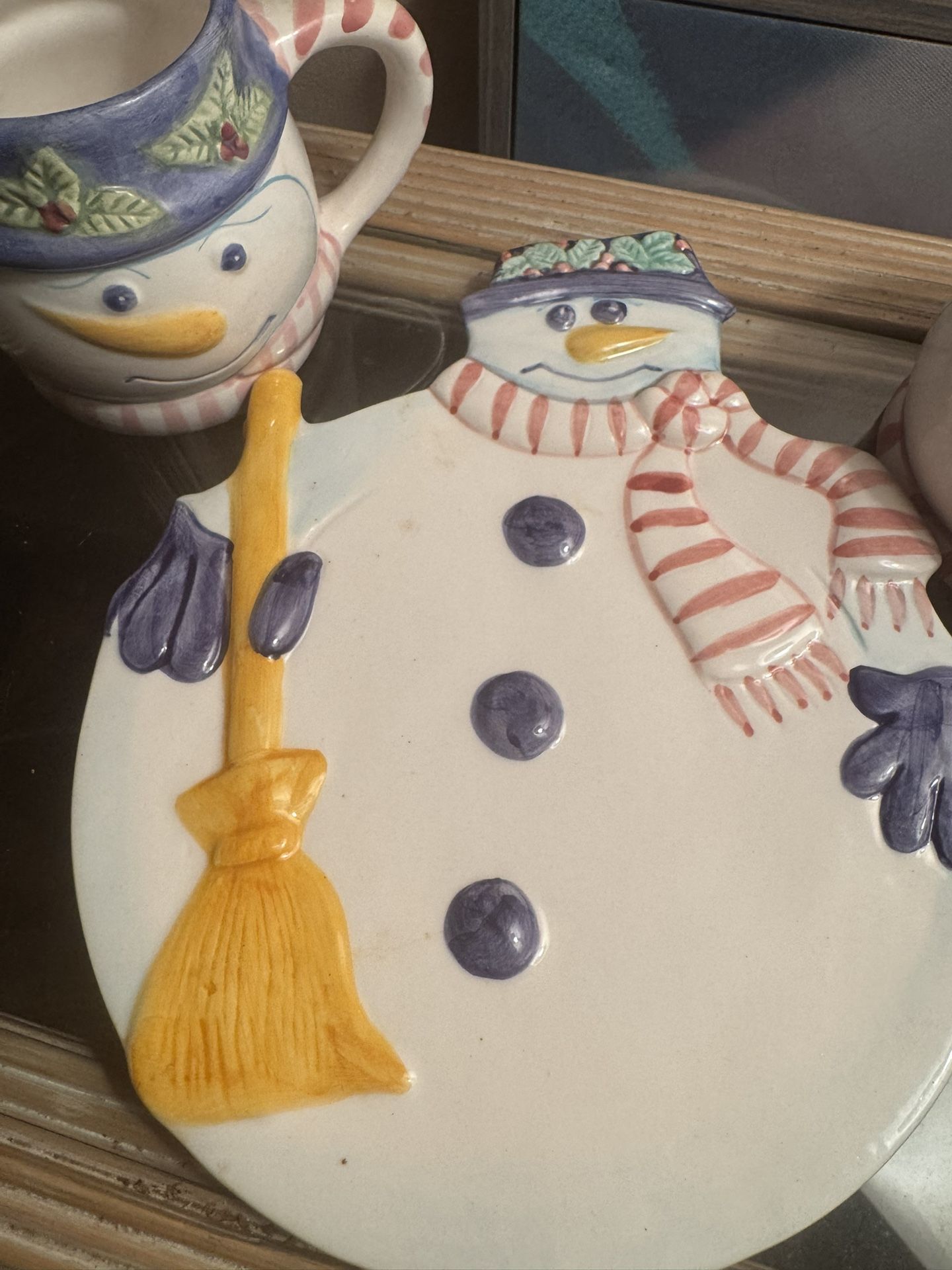 Snowman Plate& 2 Matching Mugs