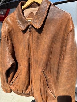 Vintage Brown Leather Bomber Jacket XL Distressed Patina Luis Alvear