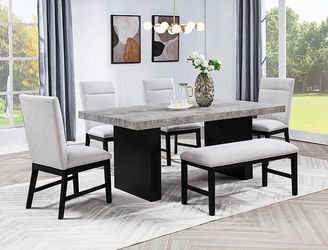 Dining set 6 pc Faux Concrete top, Black wood finish, New Especial price 