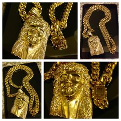 14K Gold Plated Miami Cuban With Big Swarovski Crystal Jesus Piece