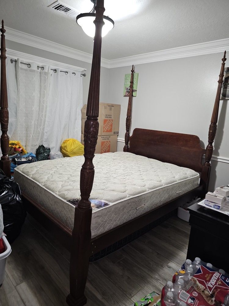 Queen bed with mattress and bedside table with drawers included 