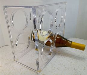 Clear Lucite Acrylic 4 Bottle Wine Rack Bottle Holder Mid Century Modern