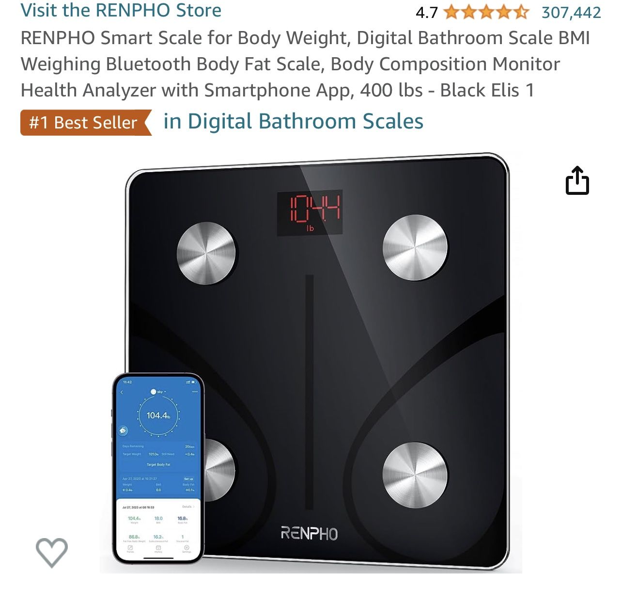 RENPHO Smart Scale for Body Weight, Digital Bathroom Scale BMI Weighing Bluetooth Body Fat Scale, Body Composition Monitor Health Analyzer with Smartp