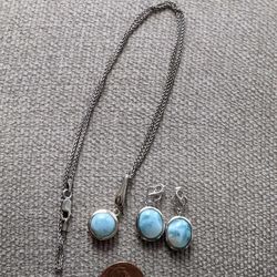 925 silver Larimar necklace with earrings like new