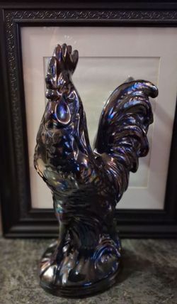 Vintage Black Carnival Glass Style Rooster Figurine 16.5" Hollow Rooster Decor