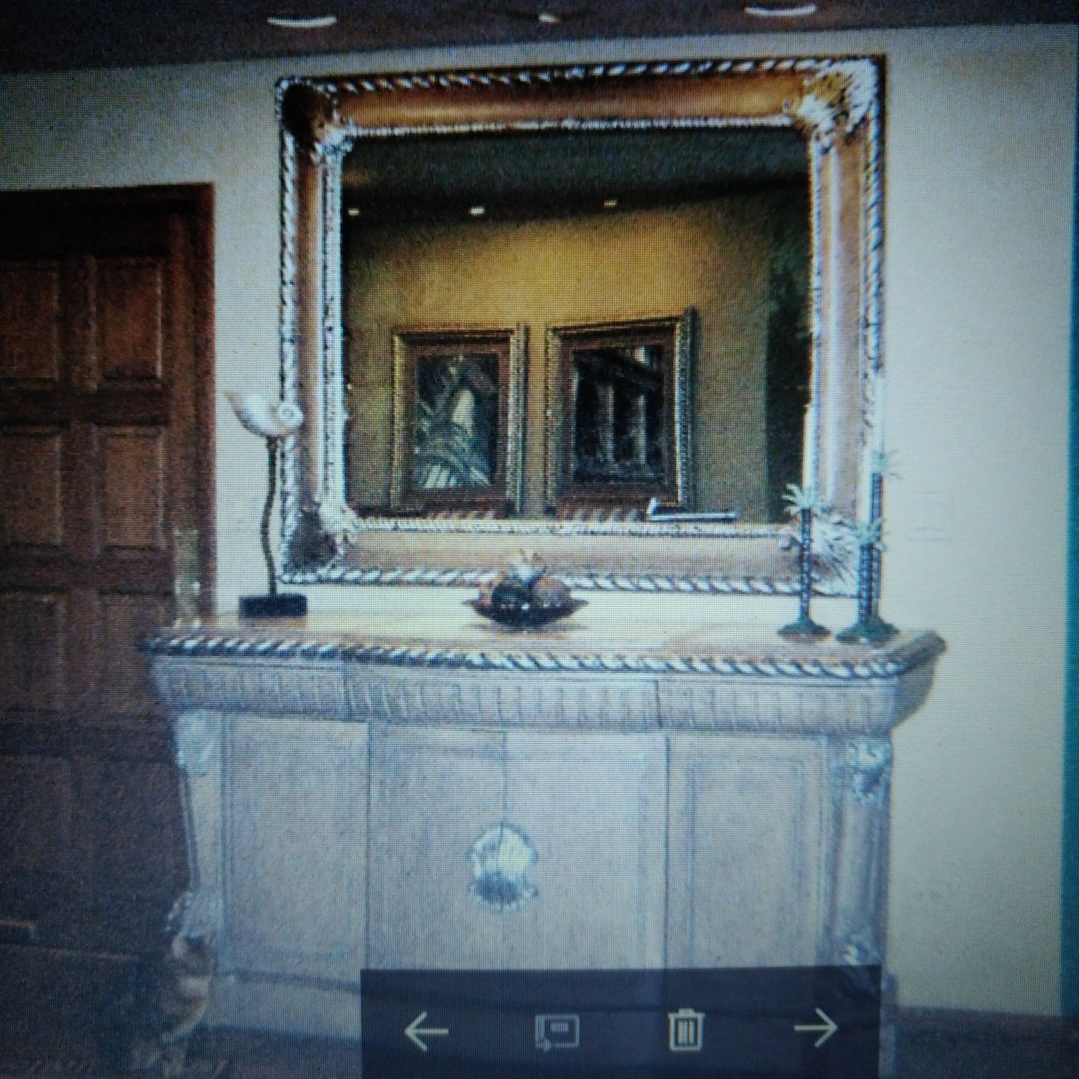 GORGEOUS SILVER LEAF BUFFET OR CONSOLE WITH INLAID MARBLE TOP