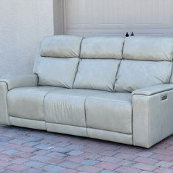 POWER RECLINER COUCH REAL LEATHER LIKE NEW 