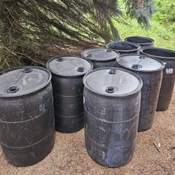 5 New 55gallon Plastic Barrels