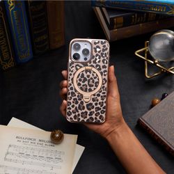 CASEKOO Gold Leopard for iPhone 16 Pro Case with 360° Spin Magnetic Stand [Compatible with MagSafe] [16FT Military Drop Protection] - Gold Leopard
