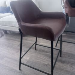 2 Modern Counter Height Bar Stool – Brown Faux Leather  - Pickup only