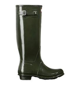 Hunter WFT1000RGL Women's Tall Gloss Rain Boots Dark Olive size 8