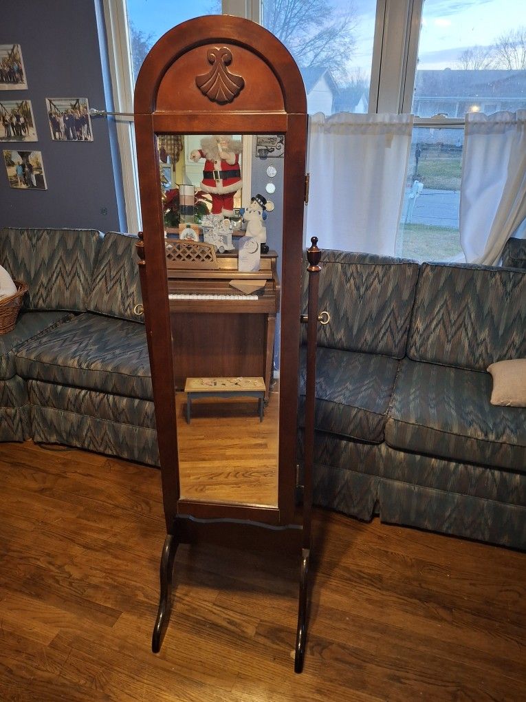 VERY Unique Looking Antique FULL LENGTH SWIVEL MIRROR AND JEWELRY CASE I THINK IT'S MAHOGANY DON'T SEE ANY OF THESE ANYMORE