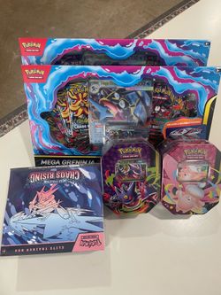Pokemon chaos rising etb , Gengar Tin, Greninja ex box