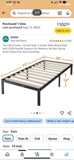 ZIYOO Twin 14" Heavy Duty Platform Bed Frame – $60 OBO