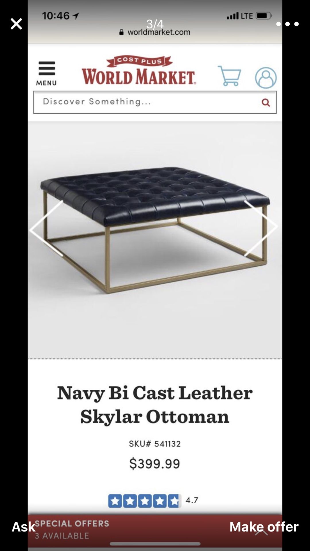 World Market leather tufted ottoman