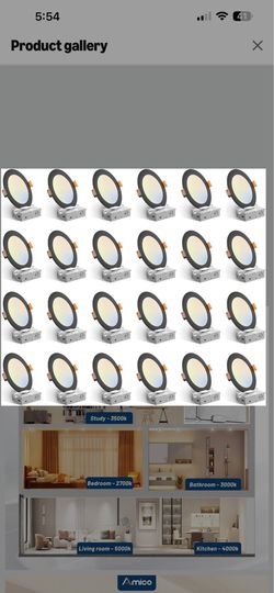 Amico 24 Pack 6 Inch Black 5CCT Ultra-Thin LED Recessed Ceiling Light with J-Box, 2700K/3000K/3500K/4000K/5000K Selectable, 12W Eqv 110W, Dimmable Can
