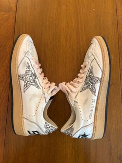 Size 35-Golden Goose Ball Star Sneakers in White/Silver Glitter