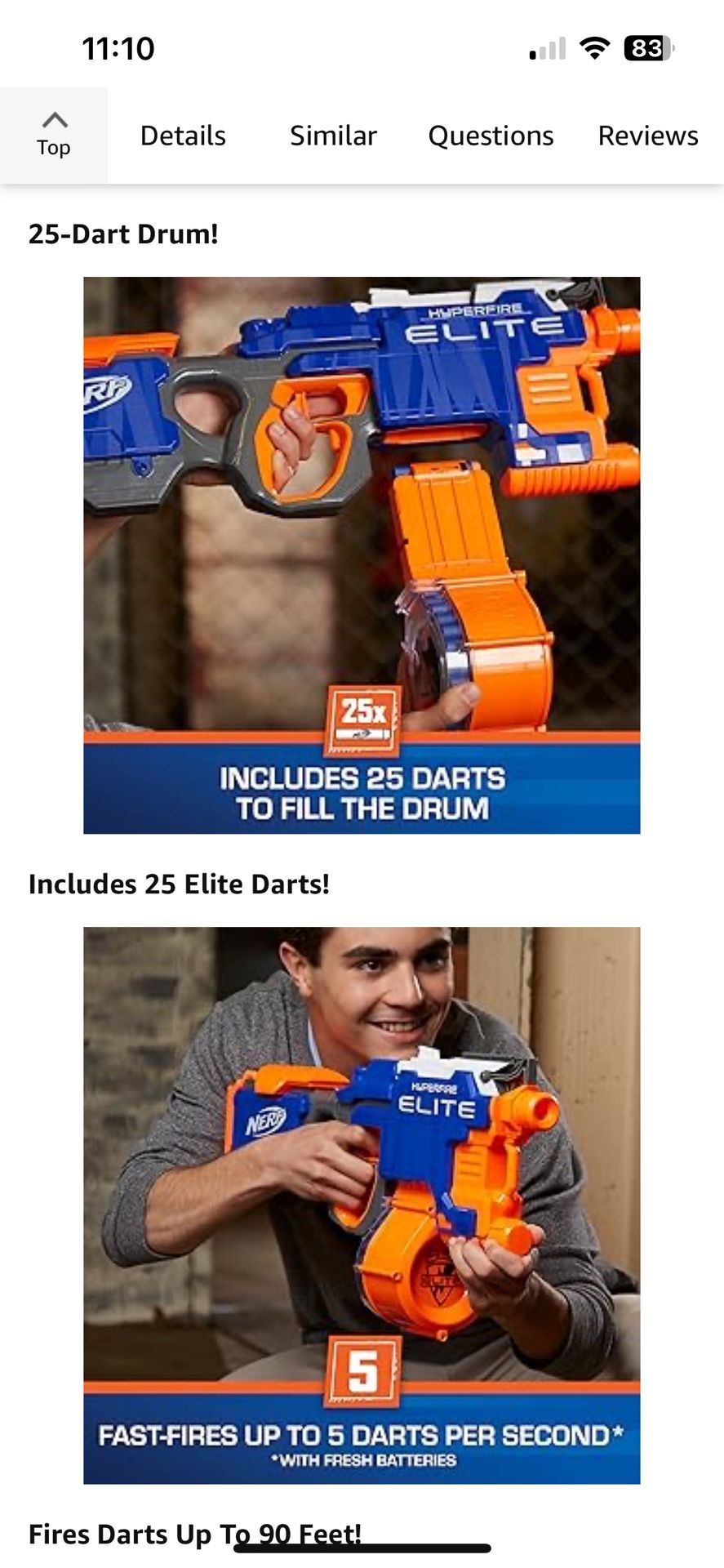 Nerf N-Strike Elite HyperFire Motorized Blaster – 25-Dart Drum, Fires 5 Darts Per Second, Includes 25 Darts