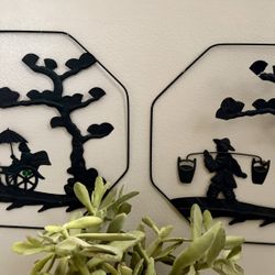 Set of 2 Vintage Wall Silhouette , Republic of China Anhui Wuhu Aluminum Wall Decor
