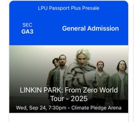 1 Linkin Park From Zero Concert Ticket GA Pit