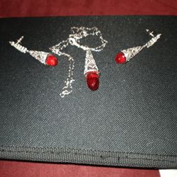 Sterling Silver Cranberry Tear Drop Set 