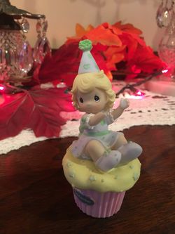 2007 Precious Moments September, Little Birthday Girl Sitting on a Cupcake Figurine