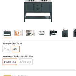 Home Decorators Collection Sherway 49 in. W x 22 in. D Bath Vanity in Antigua Green with Marble Vanity Top in Carrara White with White Basins