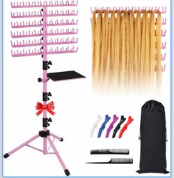 Klvied Standing Braiding Hair Rack, 144 Pegs, Pink Heavy duty steel, hair divider separator, with carrying bag & braiding tools