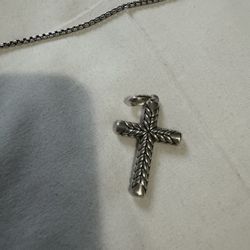 David Yurman 925 Silver Chevron Black Pave Diamonds Sculpted Cross Pendant