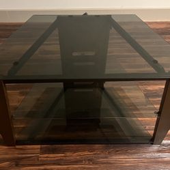 TV Stand- Modern Glass & Wood TV Stand with Shelves