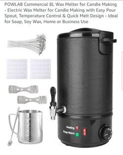 8L Wax Melter for Candle Making , Electric Wax Melter for Candle Making with Easy Pour Spout, Temperature Control & Quick Melt Design Ideal for Soap, 