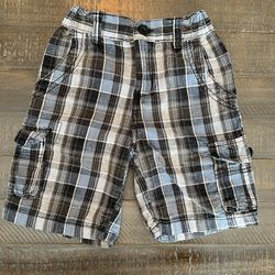 Airwalk Kids Boys Shorts Cargo Plaid Shorts   Adjustable Size 4 Blue Grey