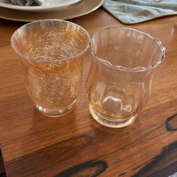 Two Glass Gold Tea Light Candle Holders 