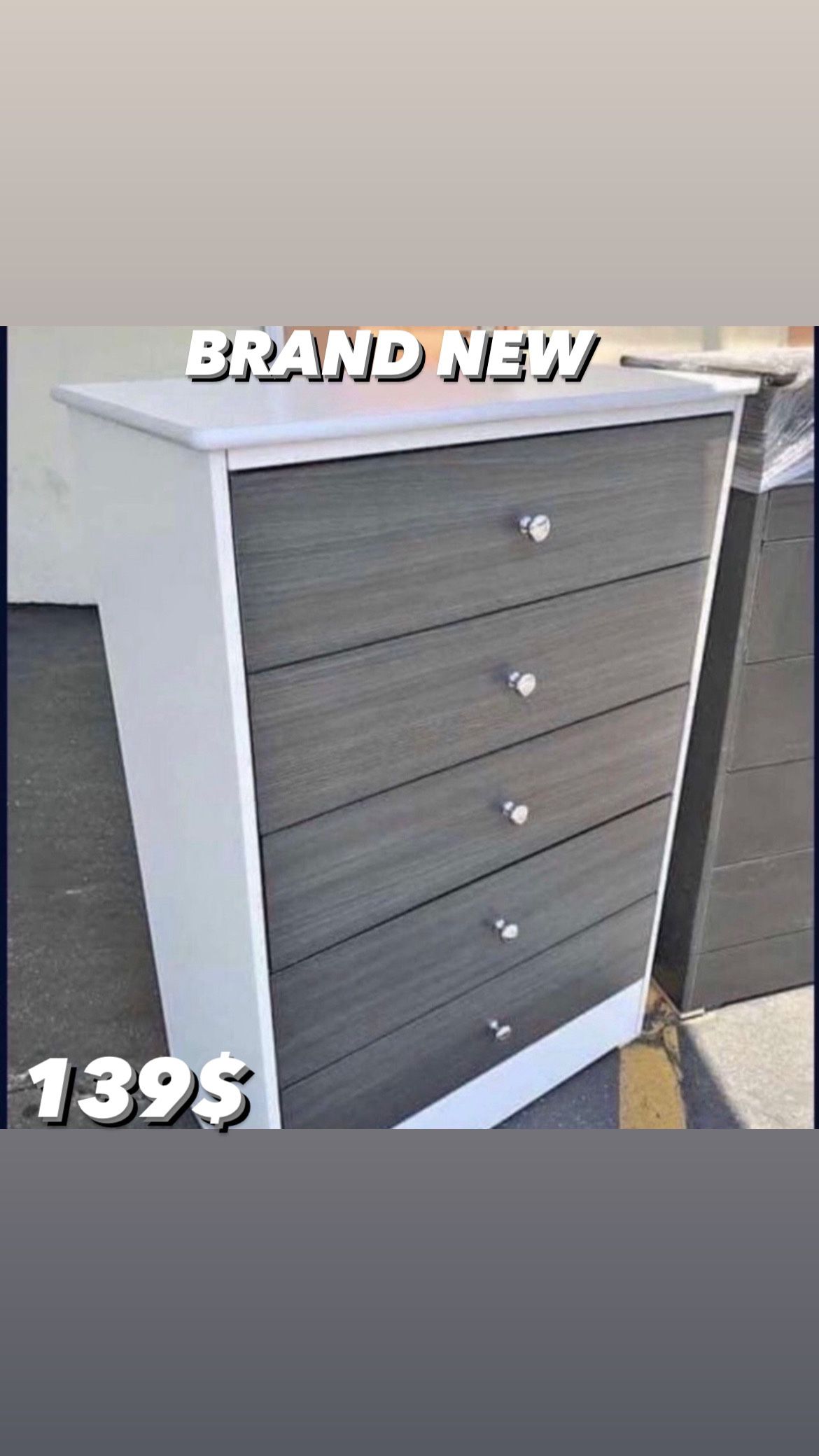 Brand new grey&white 5 drawer dresser