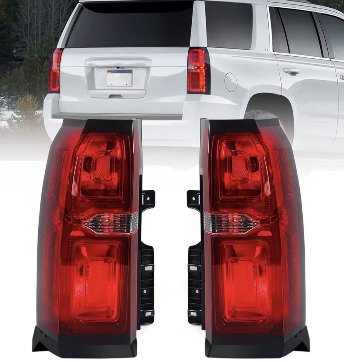 FIONE Tail Lights Compatible with Chevrolet Tahoe Suburban 2015-2020 Red Lens with LED Running Lights Rear Tail Light Brake Lamp Assembly Right&Left