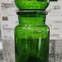 Vintage Apothecary Green Bubble Glass Jar With Lid 7"