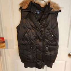 Polo Ralph Lauren Womens Puffer Down Fur Nylon Ski Jacket Vest Black Size S