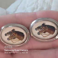 Vtg. Silver  Tone - Rare Horseheads Cufflinks 