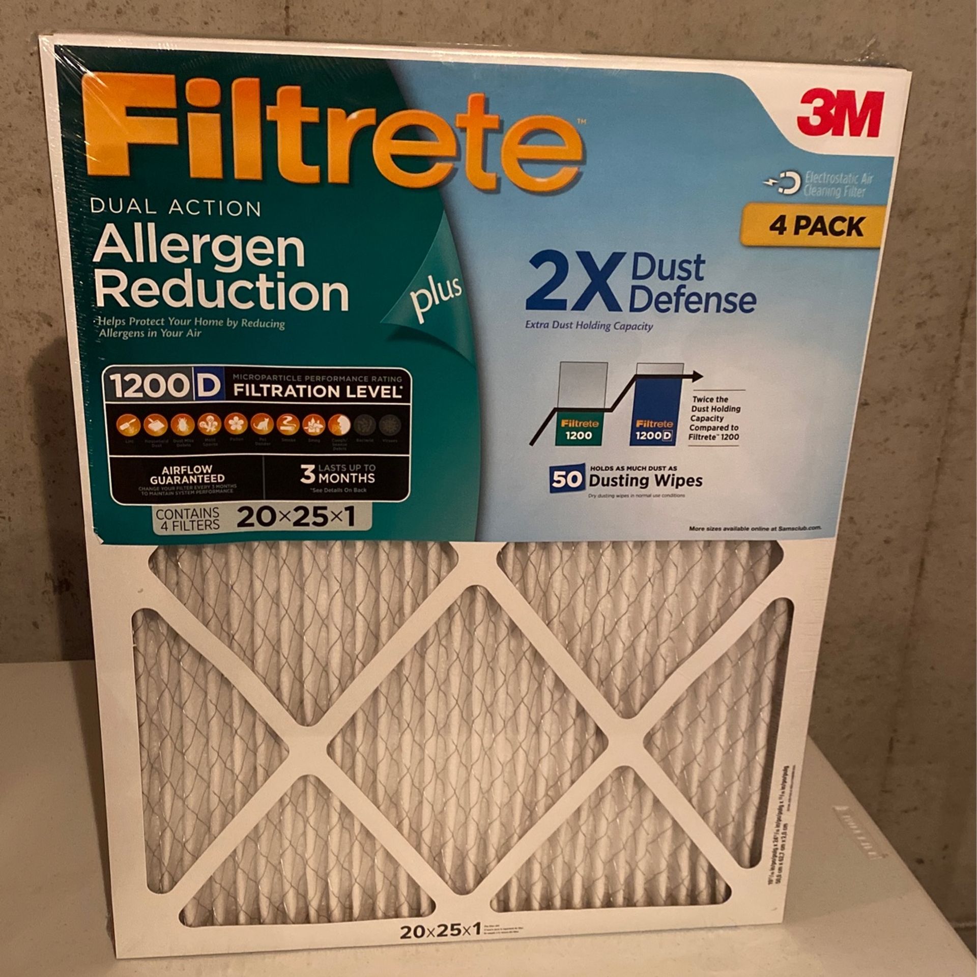 Filtrete Dual Action Allergen Reduction 4 Pack 20x25x1